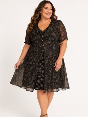 💗5 for $25💗 Plus Size Black Sheer Overlay Double Layer Dress